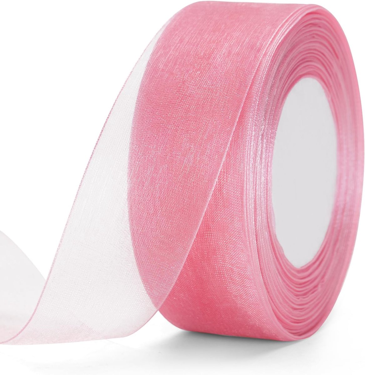 jijAcraft 4 cm organza lint pastelroze: 45 m transparant cadeaulint