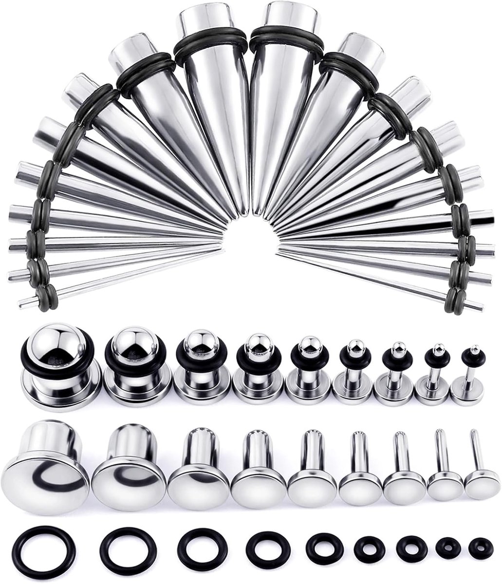 10Mm-20Mm 36 stuks Oor Gauges Stretching Kit Rvs Tapers Stretchstaven