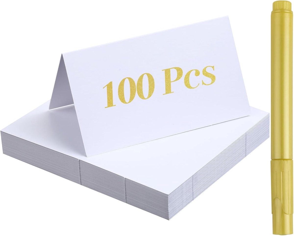 100 stuks tafelkaarten, witte plaatskaarten, blanco, met 1