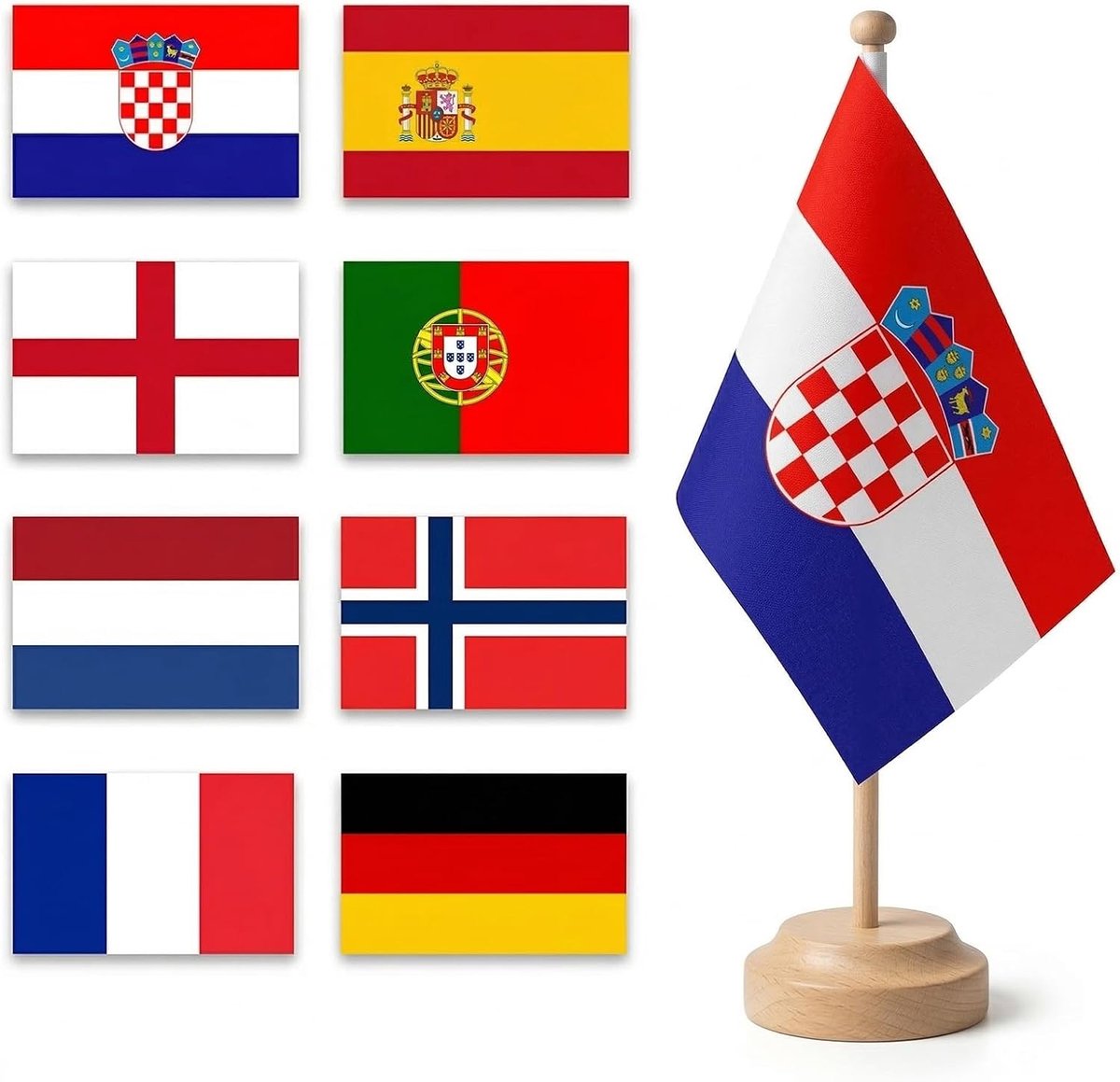 8 stuks handvlaggen 2026, wereldkampioenschap, 8 landen met 30 cm
