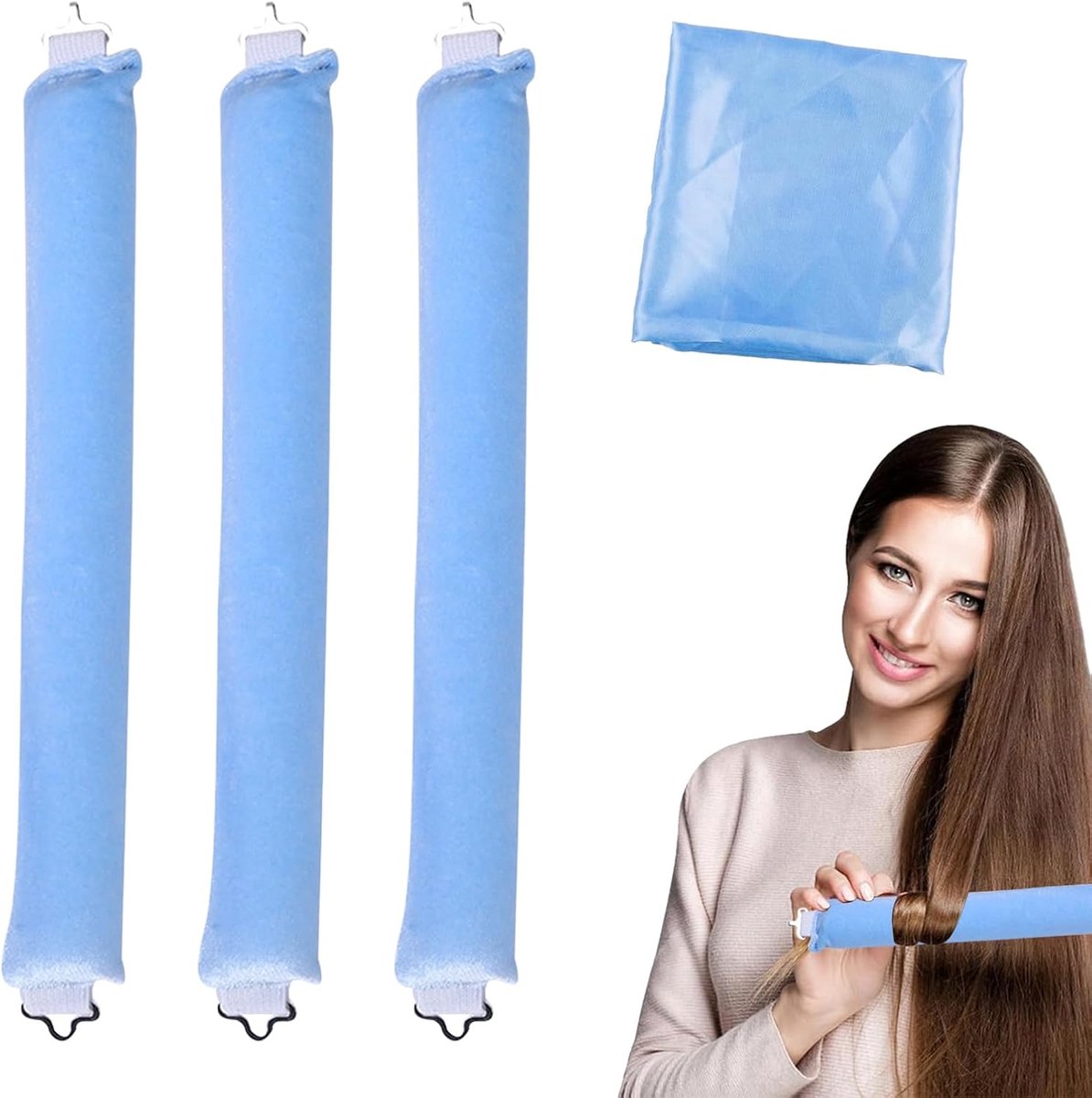 Krullen Zonder Hitte, 3 Stuks Krulband, Krultang Zonder Hitte, Haarspeld Voor Lang Haar, Hitteloze Haarkruller, Grote Krulspelden Voor Lang En Gemiddeld Haar (blauw, Medium)