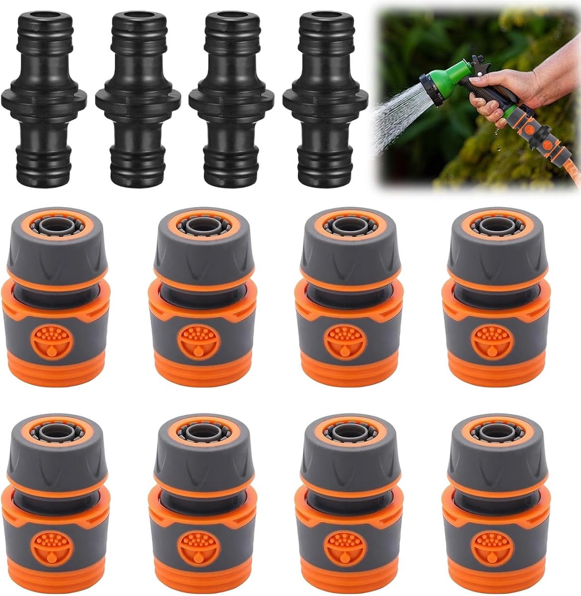 Complete Slangkoppelingsset van 12 stuks, 13 mm, voor tuinslangen, verlengkoppeling en accessoires