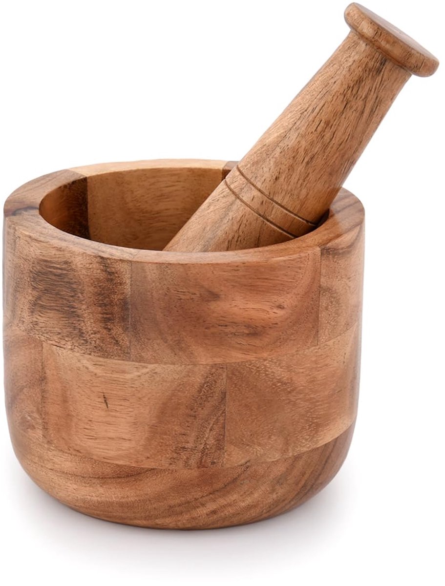 Handgemaakte Acacia houten mortier en een stamper Perfect voor Grinder voor kruiden, knoflook, walnoot specerijen & keuken Essentials gebruik