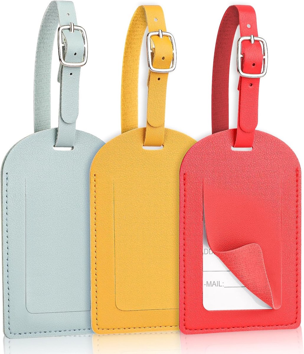 3 stuks etiketten voor vliegtuigkoffer, kofferlabel van PU, kofferlabel met naam en adres, bagagelabel voor vliegtuig, bagage, koffers, rugzakken
