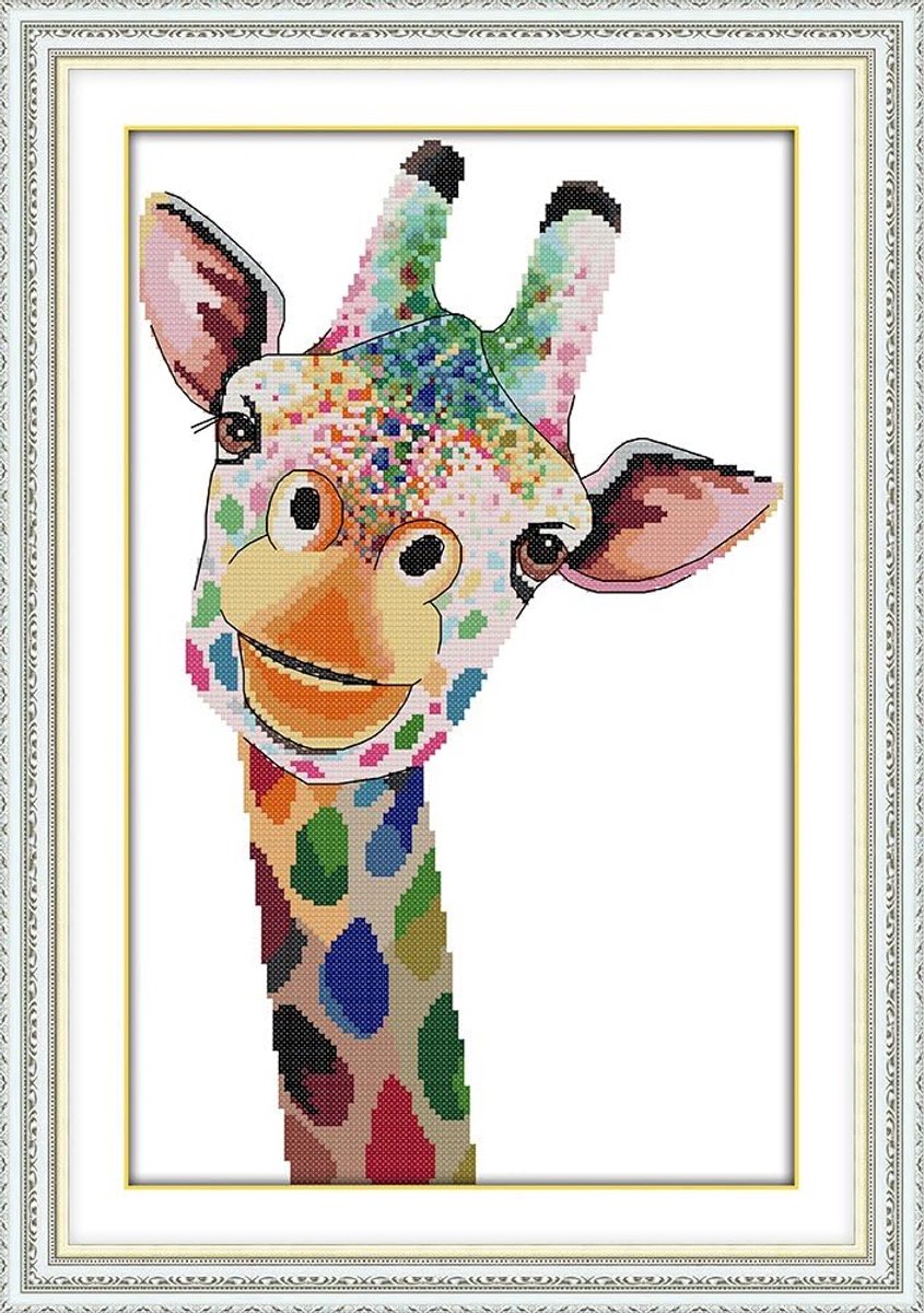 Borduurpakket Met Gestempelde Kruissteek, Complete Lijn van Voorgedrukte Starterspakketten Voor Beginners - Giraf 36 x 52 cm