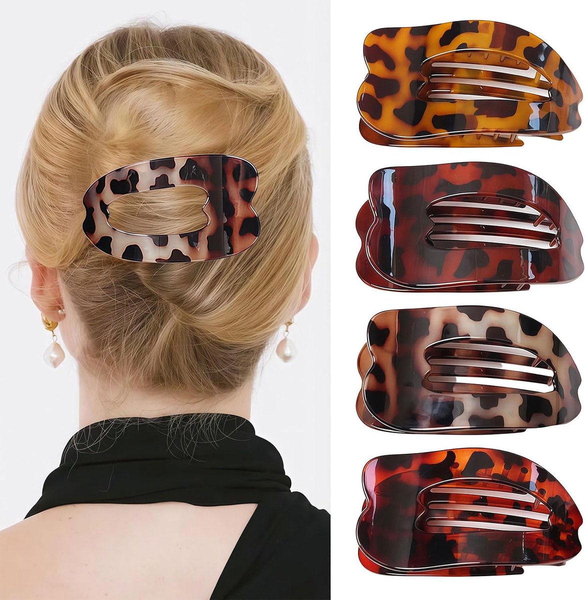 4 stuks Grote Haarspeld & Haarclips voor Dames, Glanzend Platte Klauwclips voor Alle Haartypen, Sterke Grip voor Dagelijks Stylen