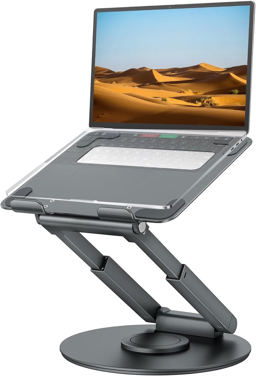 laptopstandaard met 360 ° draaibare basis, hoge hoogte verstelbare computerstandaard, zitten om te staan riser, bevorder een gezonde houding, verminderen nekpijn