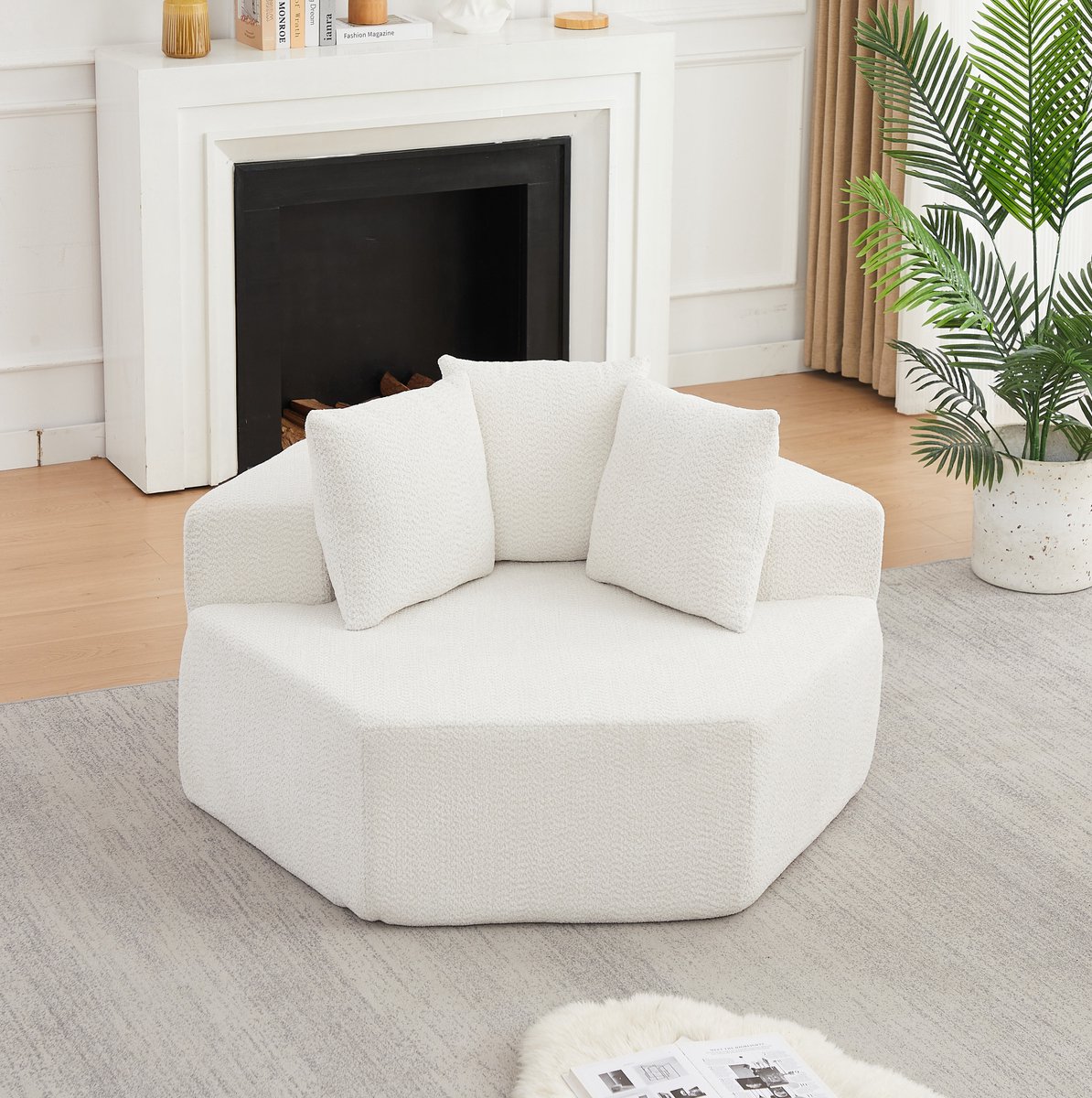 FloraGrace Zitbank - 1-Zits Modulaire Loungefauteuil Met Zeshoekig Design En 3 Kussens - Voor Woonkamer - Chenille - Beige