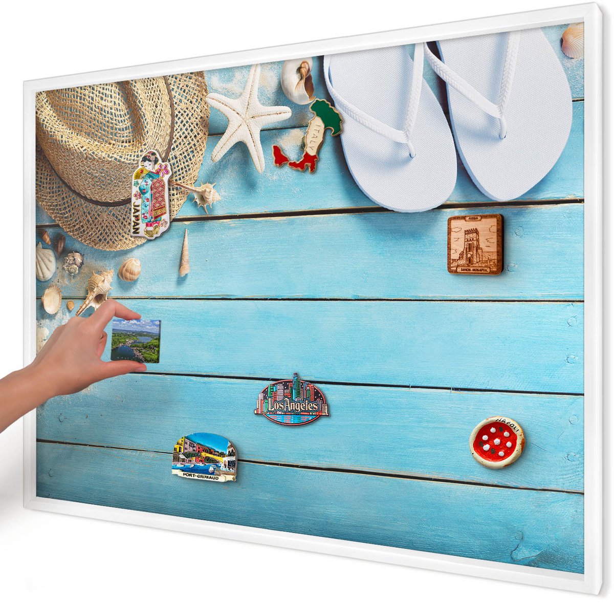 Artprintcave Blauw Magneetbord mit Witte Lijst - 100x70 cm - Vakantiesfeer Magnetische Organizer - Modern Magnetisch Bord Voor Magneten - Natuur