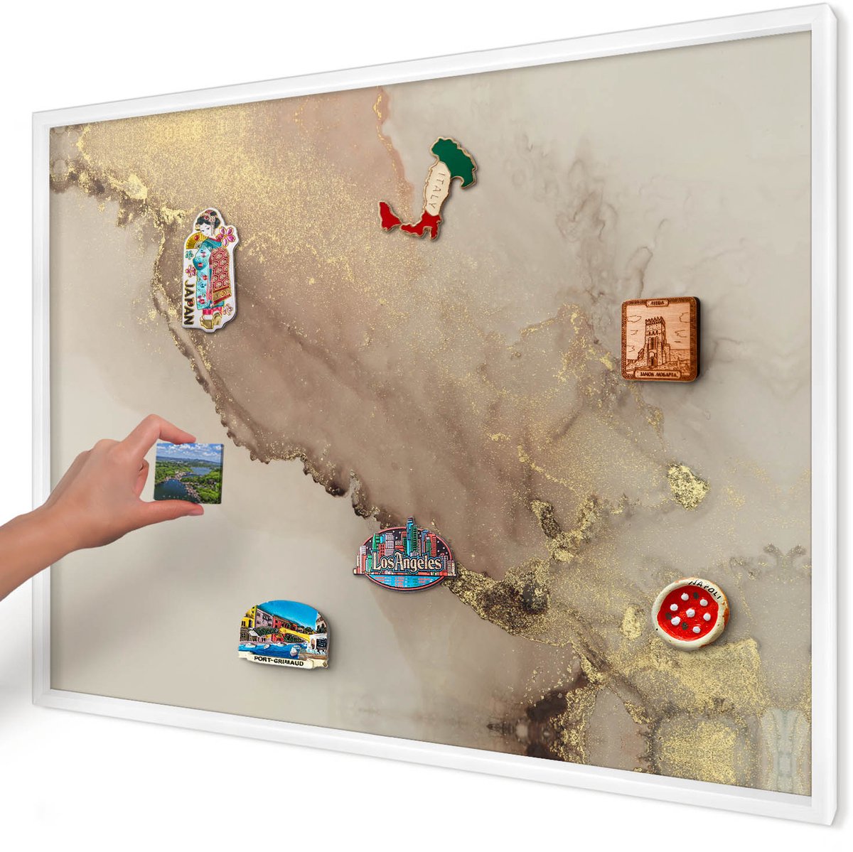 Artprintcave Beige Magneetbord mit Witte Lijst - 100x70 cm - Elegante Glans Magneetbord Voor Keuken - Abstract Magneetbord Voor Foto's - Abstractie