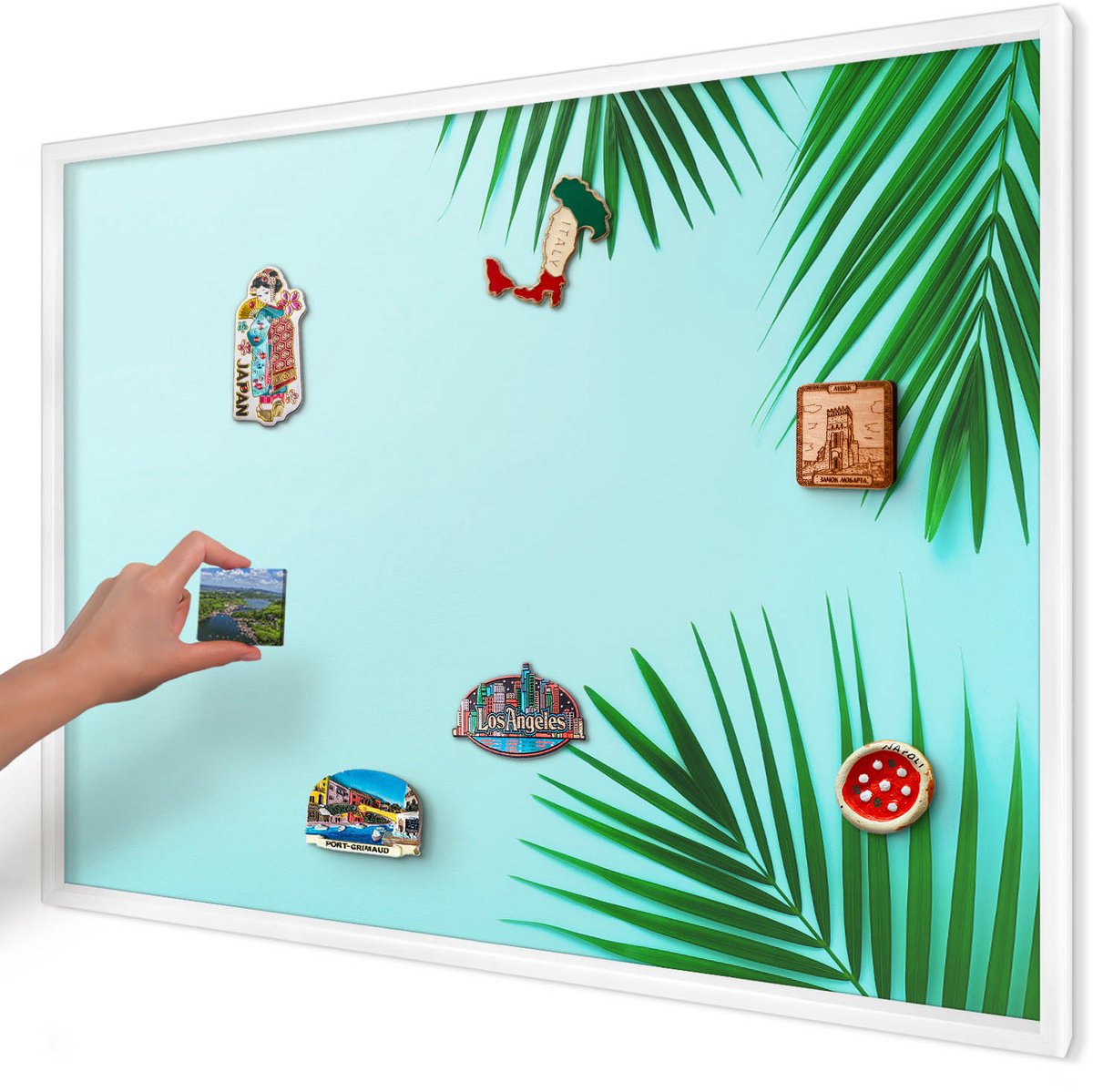 Artprintcave Groente Magneetbord mit Witte Lijst - 100x70 cm - Groene Bladeren Magneetbord Voor Foto's - Minimalist Bord Voor Magneten - Natuur