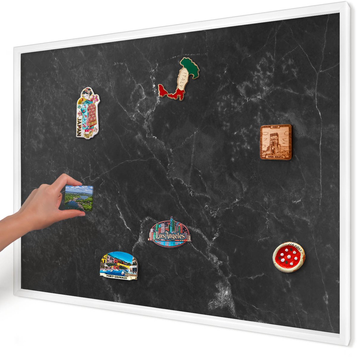 Artprintcave Zwart Magneetbord mit Witte Lijst - 100x70 cm - Zwart Marmer Magnetisch Bord - Minimalist Magneetbord Voor Keuken - Texturen