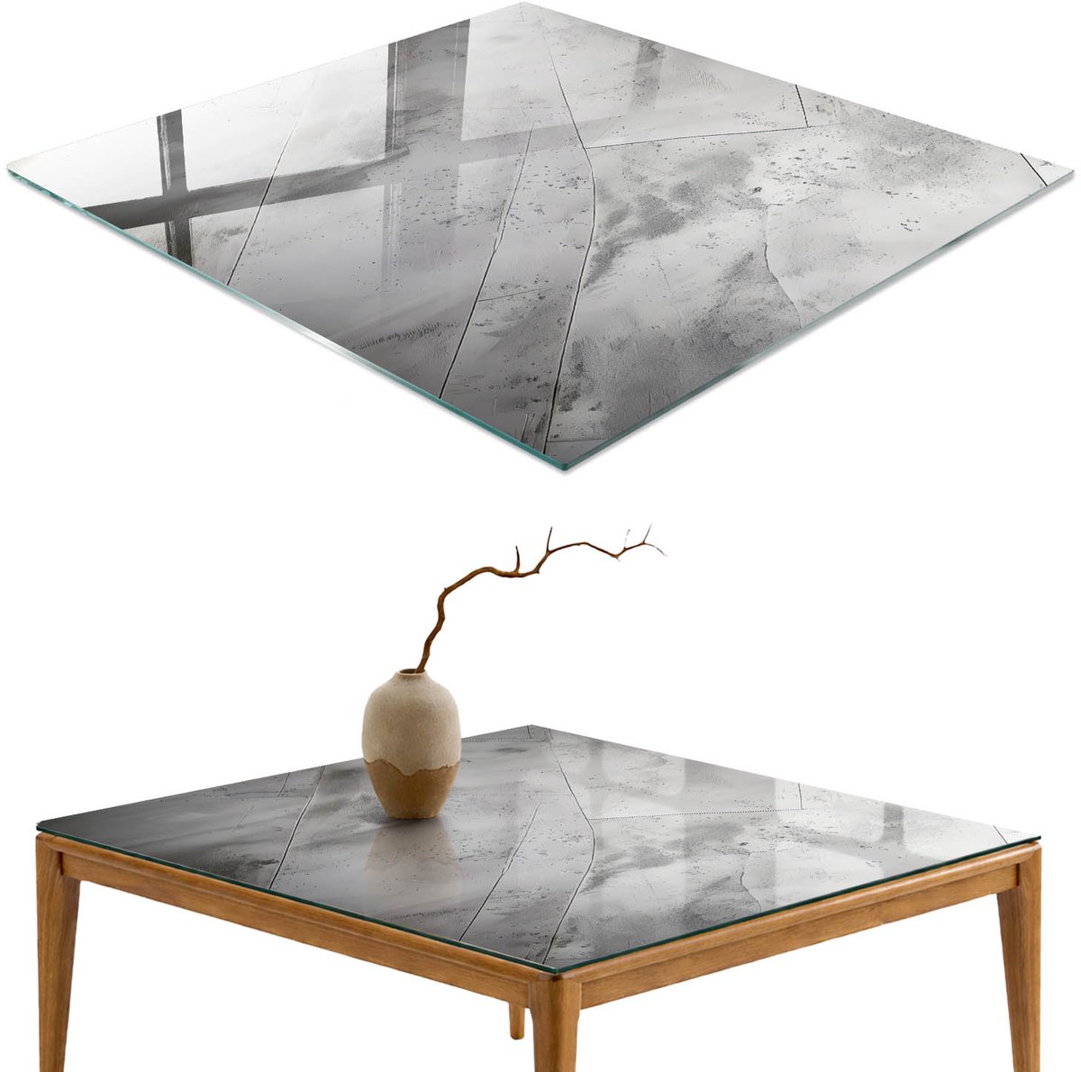 ArtPrintCave Geometrische textuur Glazen Tafelblad 60x60 cm - Tafelblad Rechthoek - Grijs Keukentafel - Texturen Eettafel Met Glasplaat