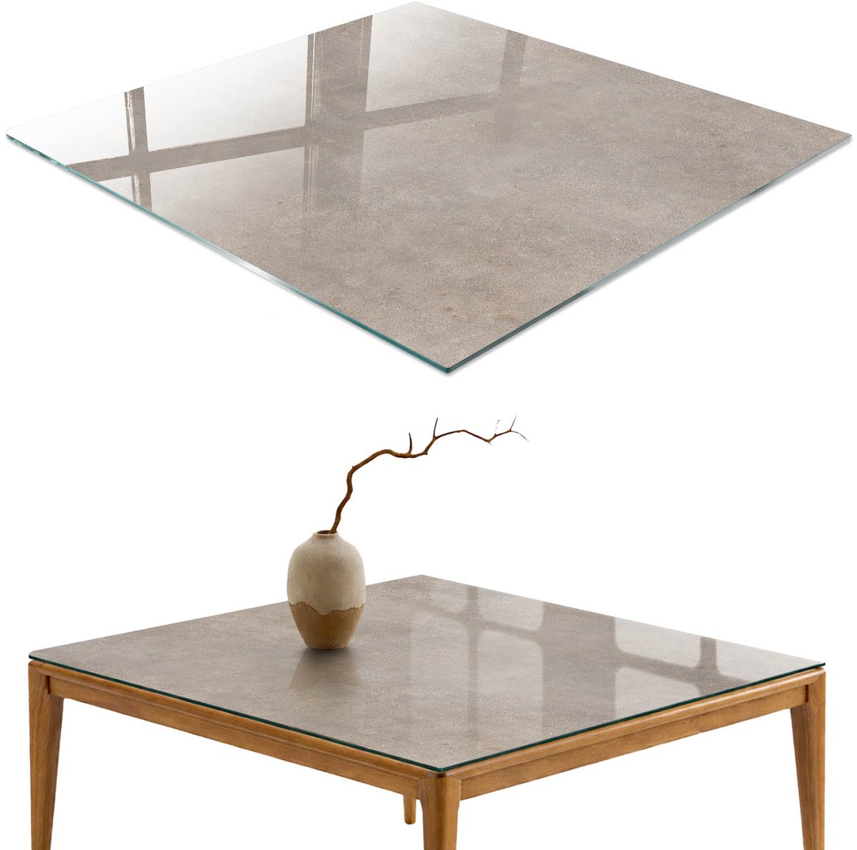 ArtPrintCave Beige stijl Glazen Tafelblad - 50x50 cm - Tafelblad Vierkanten - Grijs Keukentafel - Texturen Eettafel Met Glasplaat