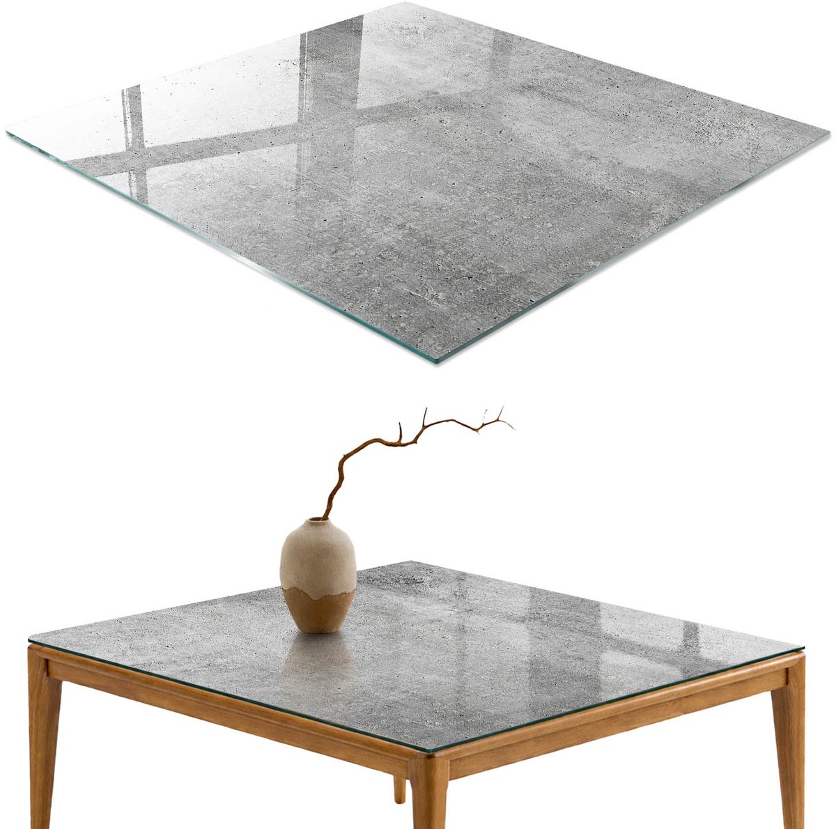 ArtPrintCave Industrieel beton Glazen Tafelblad 60x60 cm - Tafelblad Rechthoek - Grijs Eettafel Met Glasplaat - Texturen Keukentafel