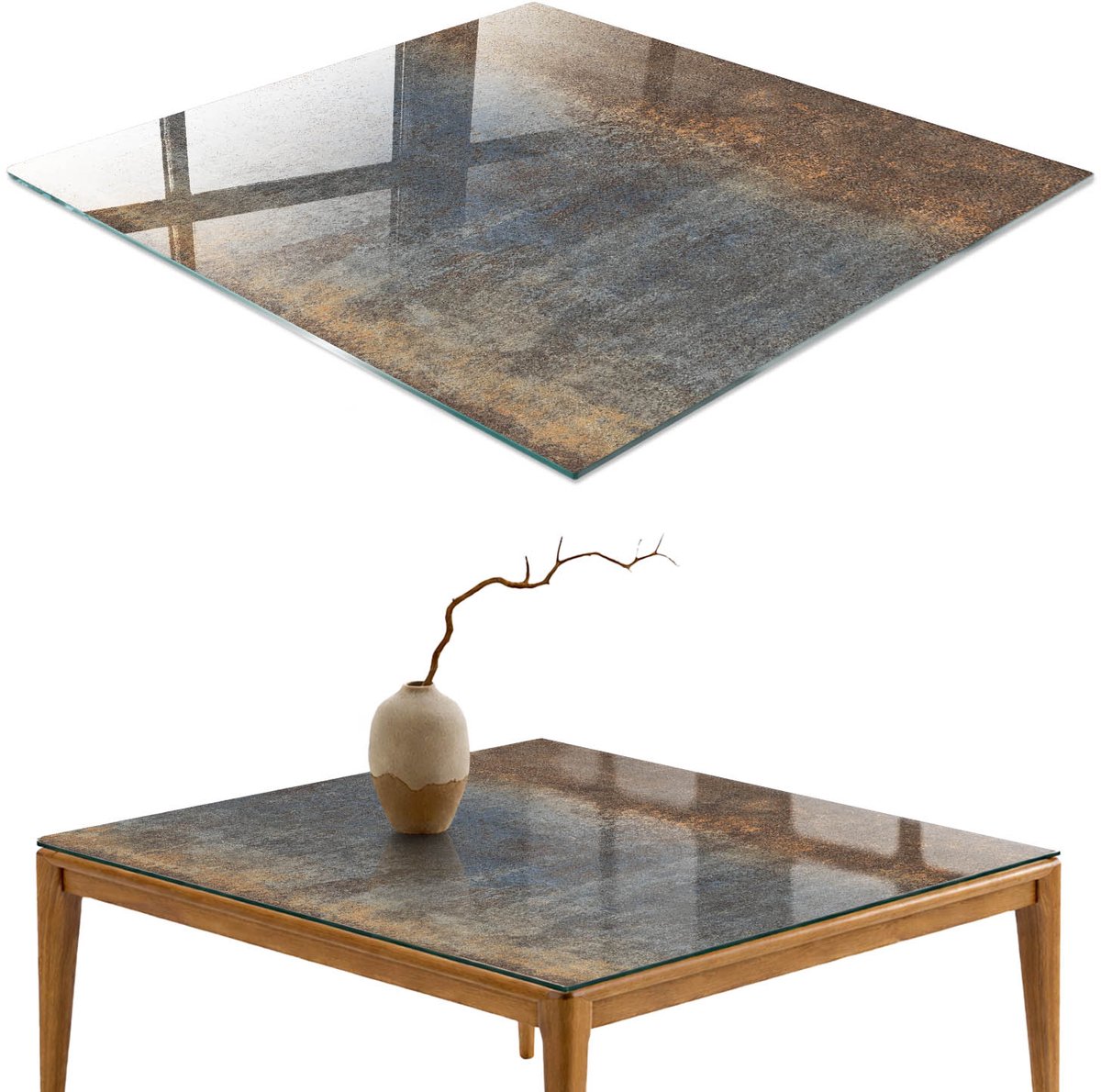 ArtPrintCave Aarde en hemel Glazen Tafelblad 60x60 cm - Tafelblad Rechthoek - Bruin Keukentafel - Texturen Terrastafel