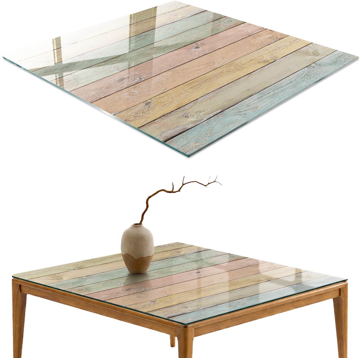 ArtPrintCave Pastelplaten Glazen Tafelblad 60x60 cm - Tafelblad Rechthoek - Beige Glasplaat - Texturen Glazen Eettafel
