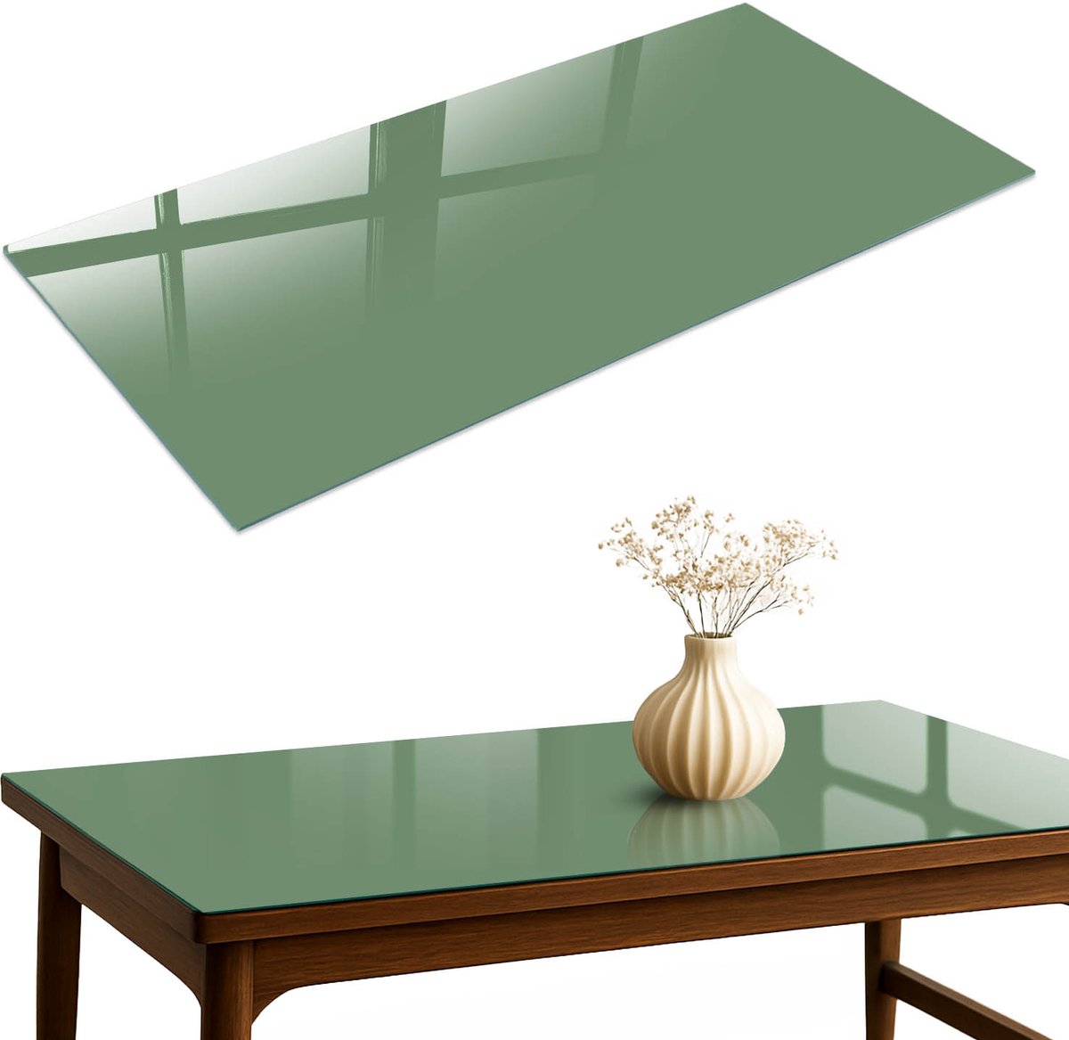 ArtPrintCave Gedempt groen Glazen Tafelblad 120x60 cm - Tafelblad Rechthoek - Groente Eettafel Met Glasplaat - Achtergronden en patronen Bureaublad