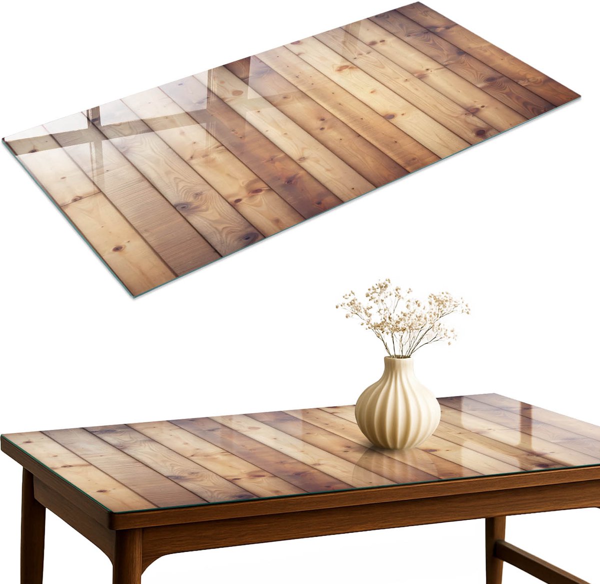 ArtPrintCave Houten planken Glazen Tafelblad 120x60 cm - Tafelblad Rechthoek - Bruin Terrastafel - Texturen Keukentafel