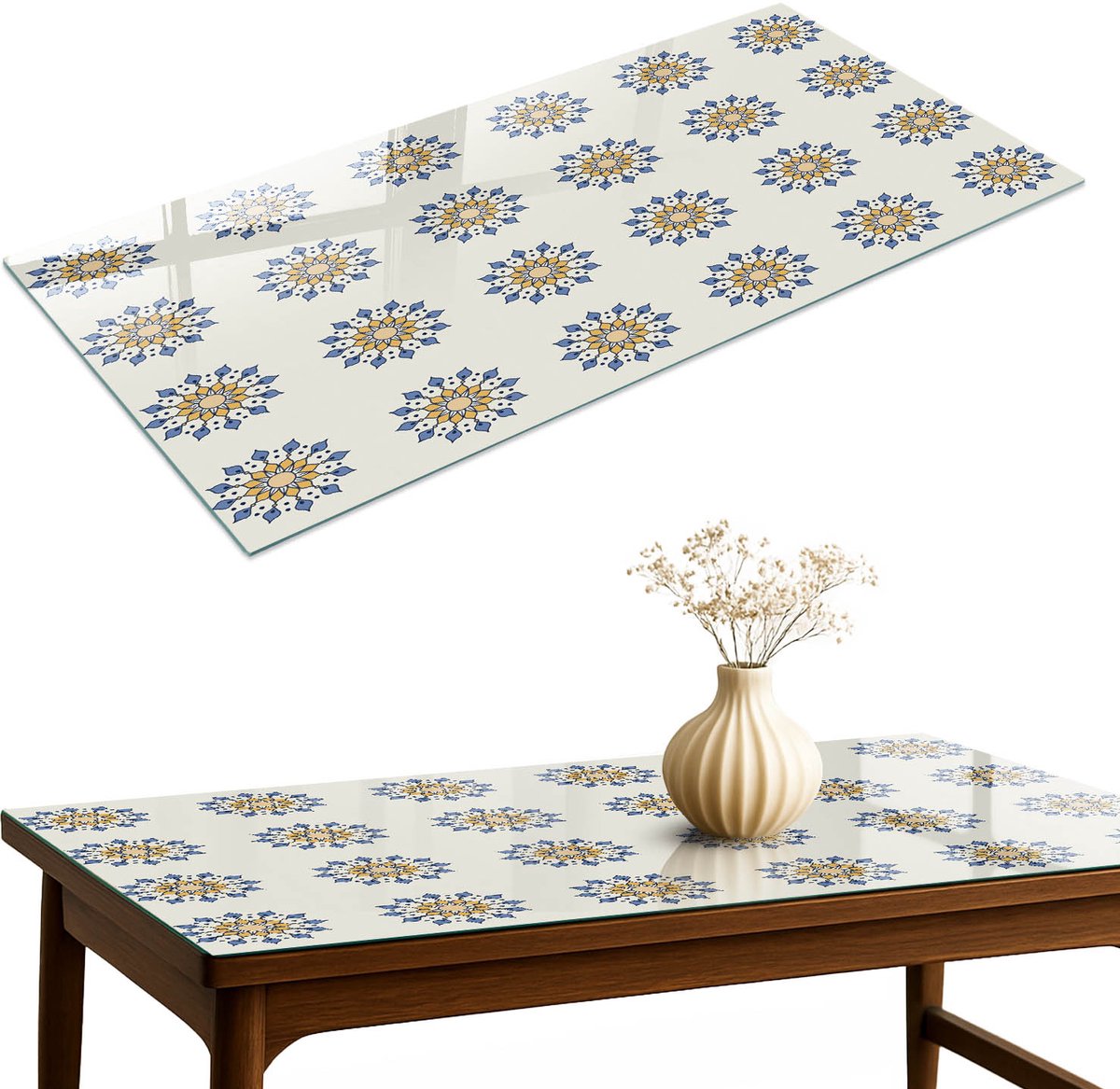 ArtPrintCave Symmetrische mandala's Glazen Tafelblad 120x60 cm - Tafelblad Rechthoek - Beige Keukentafel - Achtergronden en patronen Keukentafel