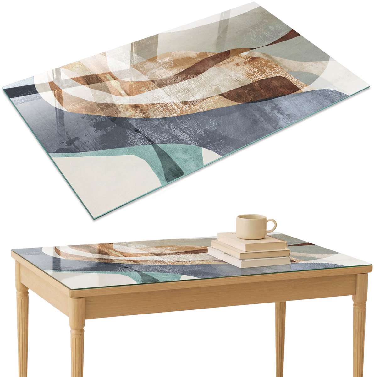 ArtPrintCave Elegante compositie Glazen Tafelblad 120x80 cm - Tafelblad Rechthoek - Bruin Glasplaat - Abstractie Tafelblad Glas