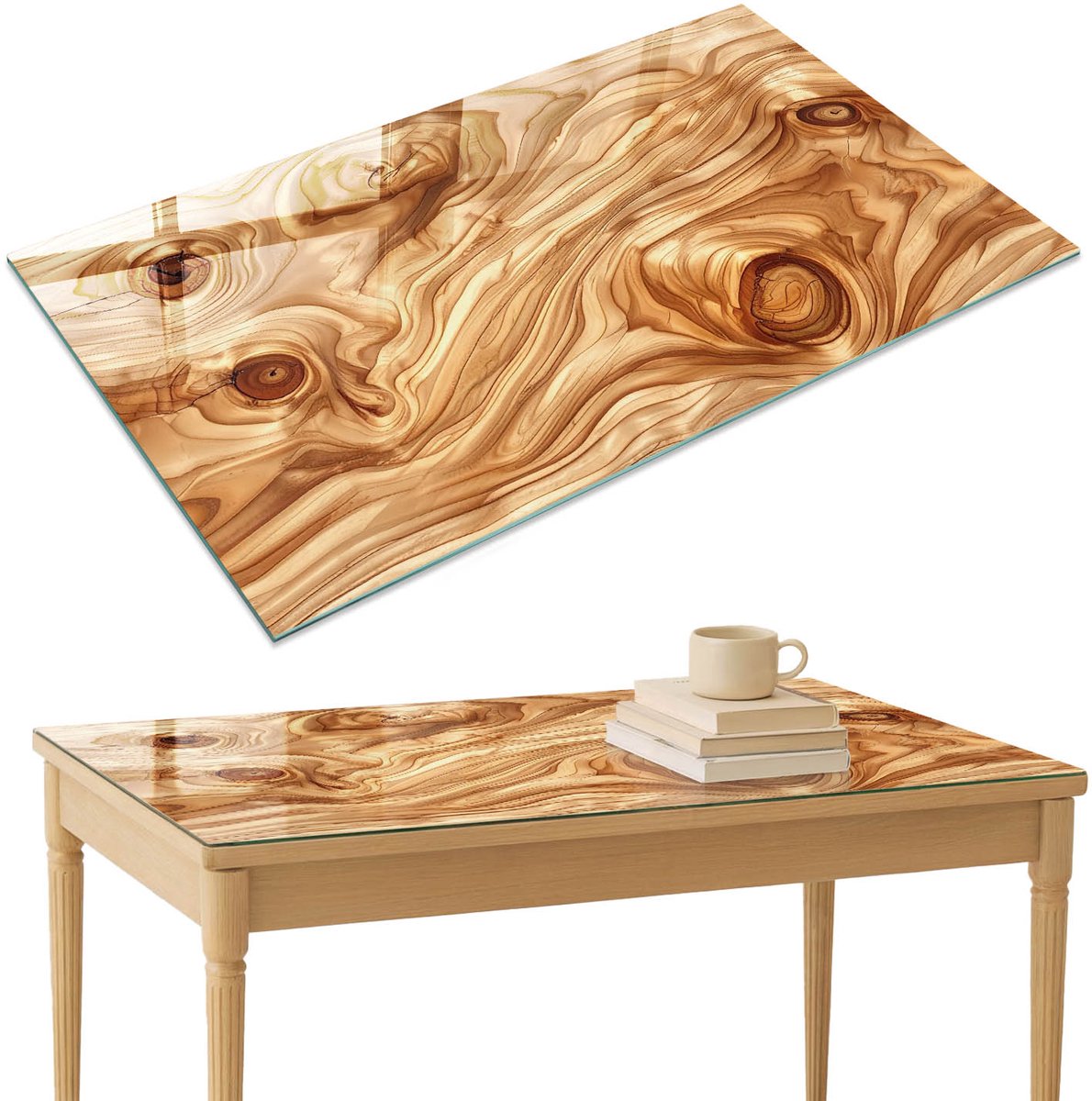 ArtPrintCave Houten golven Glazen Tafelblad 120x80 cm - Tafelblad Rechthoek - Bruin Glasplaat - Texturen Tafelblad Glas