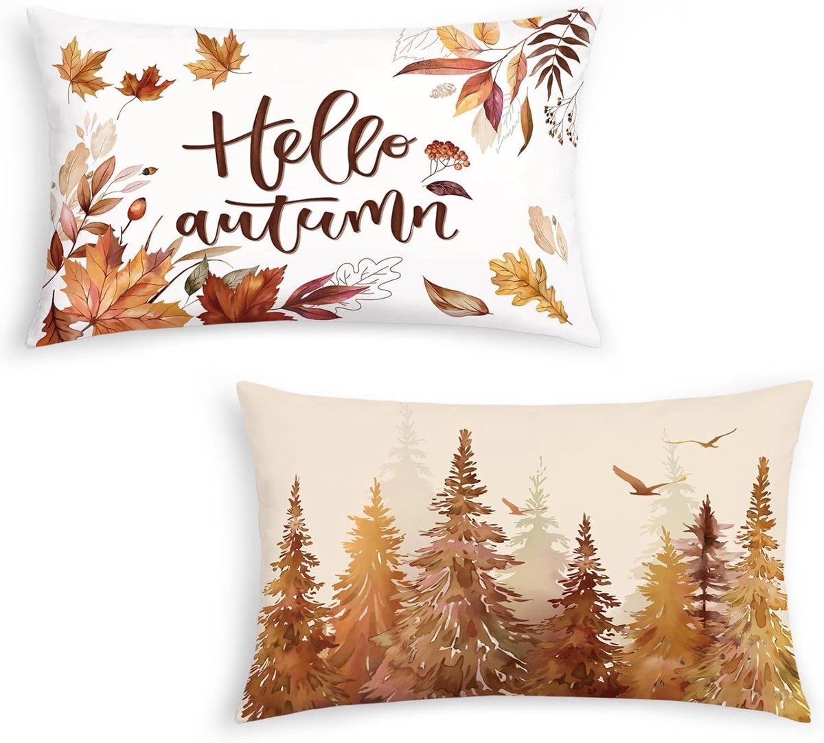 Set van 2 Kussenhoezen Herfst 30x50cm met Bladeren en Bomen van Zacht Velvet voor Sofa en Woondecoratie