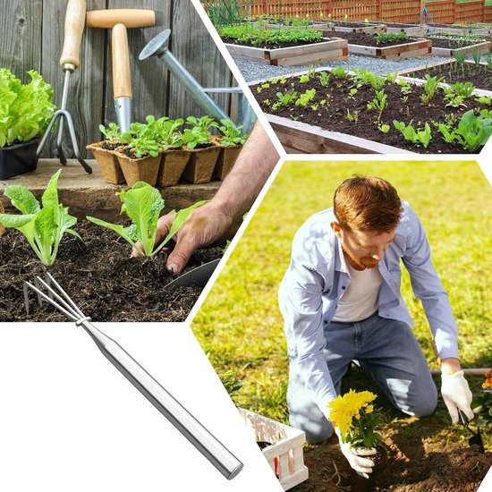 Gazonhark Lange Steel - Tuingereedschap Metaal - Onkruid Verwijderen - Hefboom Principe - 3 Klauwen - Metaal — afbeelding 2