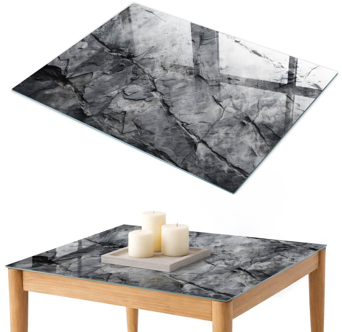 ArtPrintCave Rotsstructuur Glazen Tafelblad 100x70 cm - Tafelblad Rechthoek - Grijs Bureaublad - Texturen Glazen Eettafel