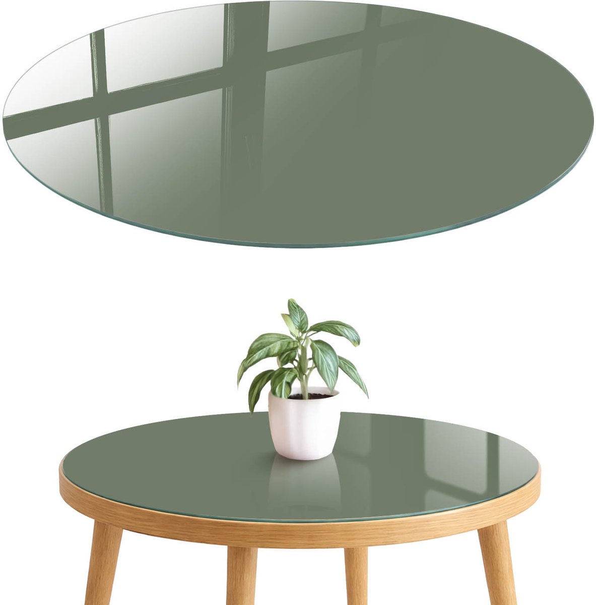 ArtPrintCave Donkere salie Glazen Tafelblad fi70 cm - Tafelblad Rond - Groente Eettafel Met Glasplaat - Achtergronden en patronen Tafelblad Glas