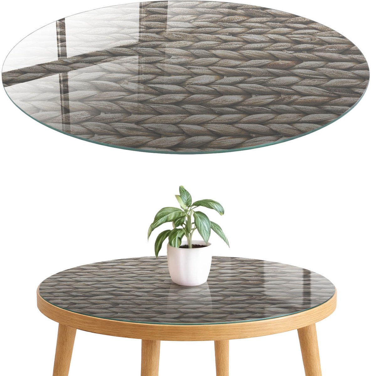 ArtPrintCave Rustieke textuur Glazen Tafelblad fi70 cm - Tafelblad Rond - Grijs Keukentafel - Texturen Tafelblad Glas
