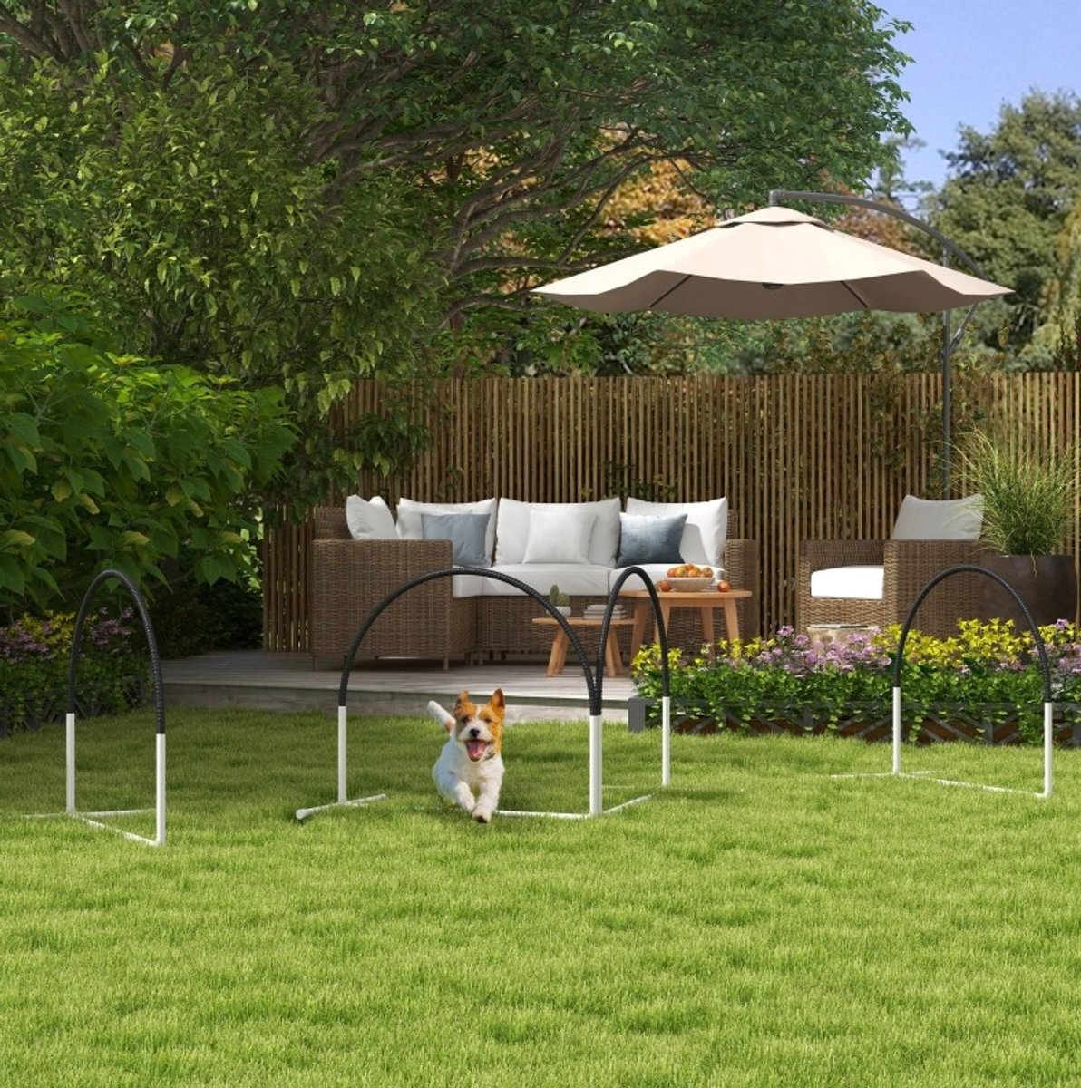 REDOM - Honden agility set - Horden - 4-delige set - Oxford draagtas en grondpennen - Kunststof - Buiten en tuin - 89 x 69 x 99 cm