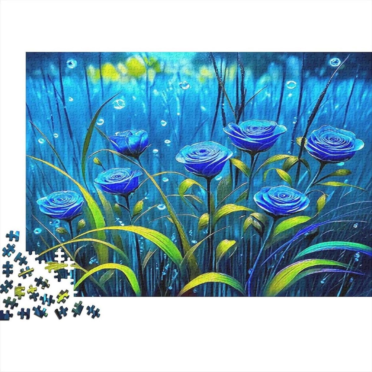 Bloemen Puzzel - Legpuzzel Volwassenen - Ontspannend Spel - Gerecycled Materiaal - 1000 Stukjes - Blauw