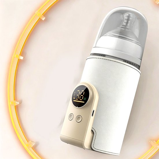 Flessenwarmer - Draagbare flessenwarmer - Ingebouwde 8000 mAh batterij - 6 temperatuurinstellingen - Snel opwarmen - Temperatuurregeling voor de fles - Flessenbeschermer - Handig voor borstvoeding onderweg - Type-C oplaadkabel - Gebroken wit — afbeelding 3