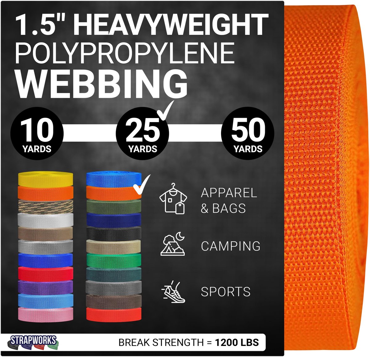 SnelShoppen - Zwaargewicht Polypropyleen Singels 1,5 Inch x 25 Yards - Heavy Duty Omsnoering voor Outdoor DIY Gear Reparatie - Oranje - Ideaal voor Ca