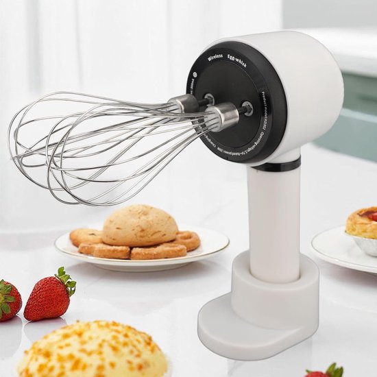 Draadloze Mixer - Keukenmixer Garde - Bakken En Koken - USB Oplaadbaar - 20 x 10 x 9 cm - Wit — afbeelding 2