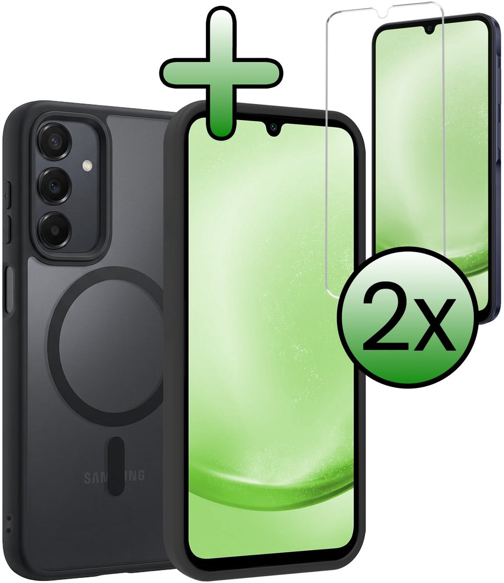 Hoesje Met 2x Screenprotector - Geschikt voor Samsung Galaxy A25 - Magsafe Compatible - Sterk & Shockproof - Back Cover - Shock Proof Case - Telefoon Hoes - Zwart