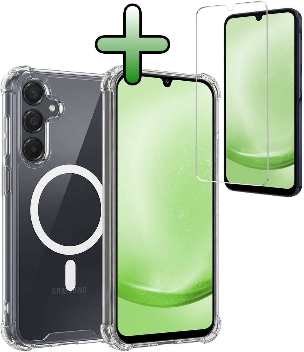 Hoesje Met Screenprotector - Geschikt voor Samsung Galaxy A25 - Magsafe Compatible - Sterk & Shockproof - Back Cover - Shock Proof Case - Telefoon Hoes - Transparant
