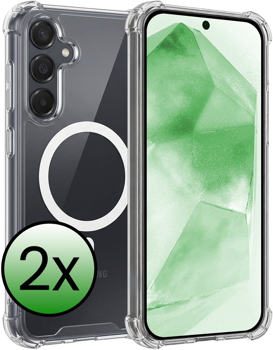 Hoesje 2 Stuks - Geschikt voor Samsung Galaxy A55 - Magsafe Compatible - Sterk & Shockproof - Back Cover - Shock Proof Case - Telefoon Hoes - Transparant