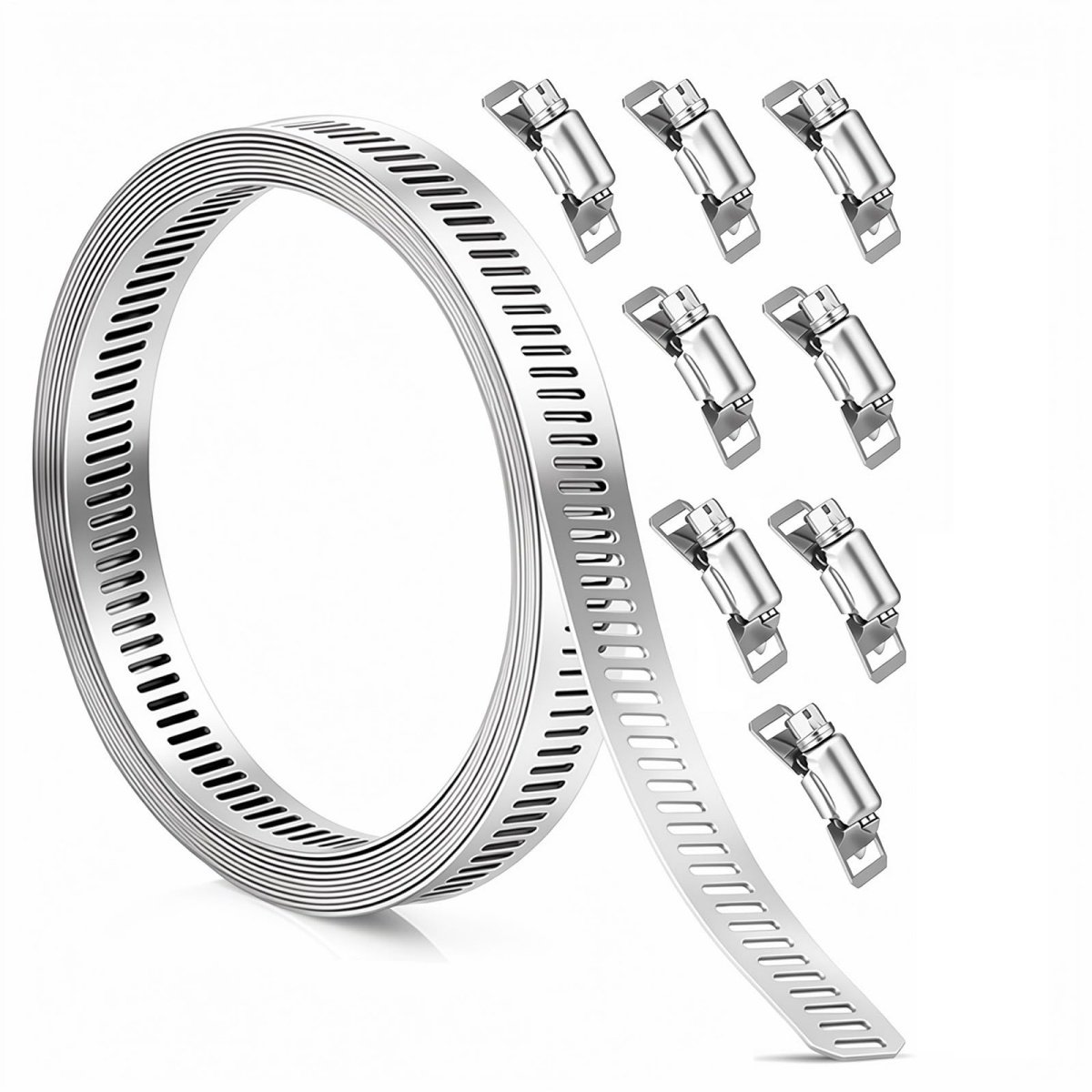 longziming -Slangklem Set RVS 304 – 3 Meter Slangklemband met 8 Slangklem Sluitingen – Verstelbare Wormschroef Slangklem voor Slangen, Ventilatie, Auto en Tuin