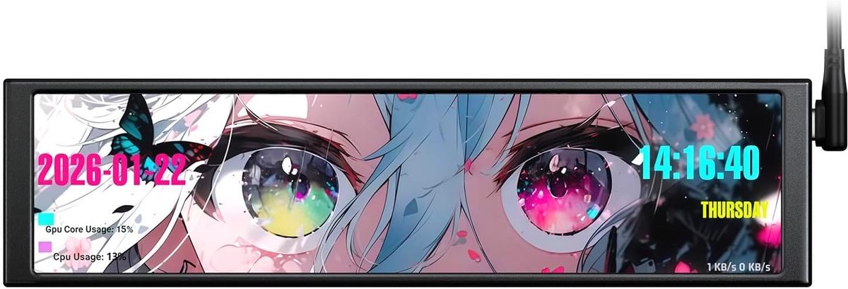 Ultrawide LCD-Monitor - 9,2 Inch - 1920x464 HD - USB-Aangedreven - Voor Systeemmonitoring en Gaming
