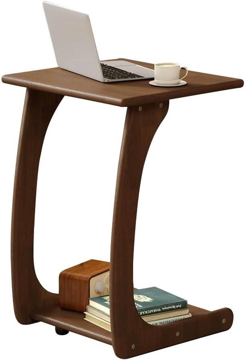 Verschuifbaar Bijzettafeltje - C-vormig Tafeltje - Onder Bank Schuiven - 360 Graden Draaibaar - 45cm - Walnut