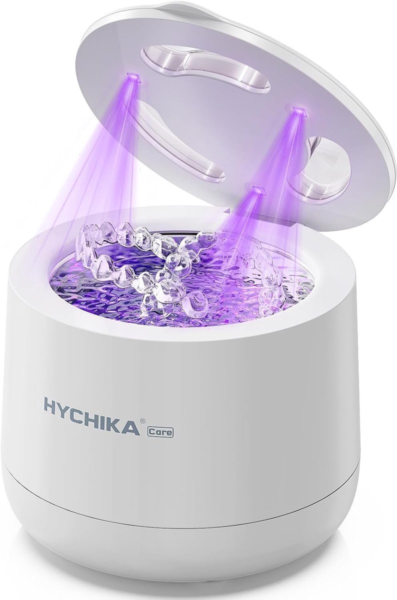 Ultrasone Reiniger met UV-sterilisatie - Roestvrij Staal Wit - 45 kHz Technologie - 4 Reinigingsmodi - Voor Beugels Aligners Retiners