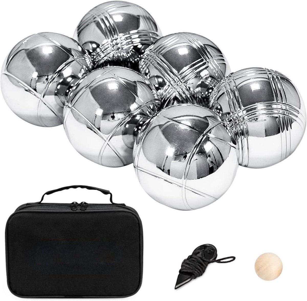 Jeu de Boules Ballen - Petanque Set - Buiten Spel - Duurzaam Metaal - 6 Ballen - Zilver