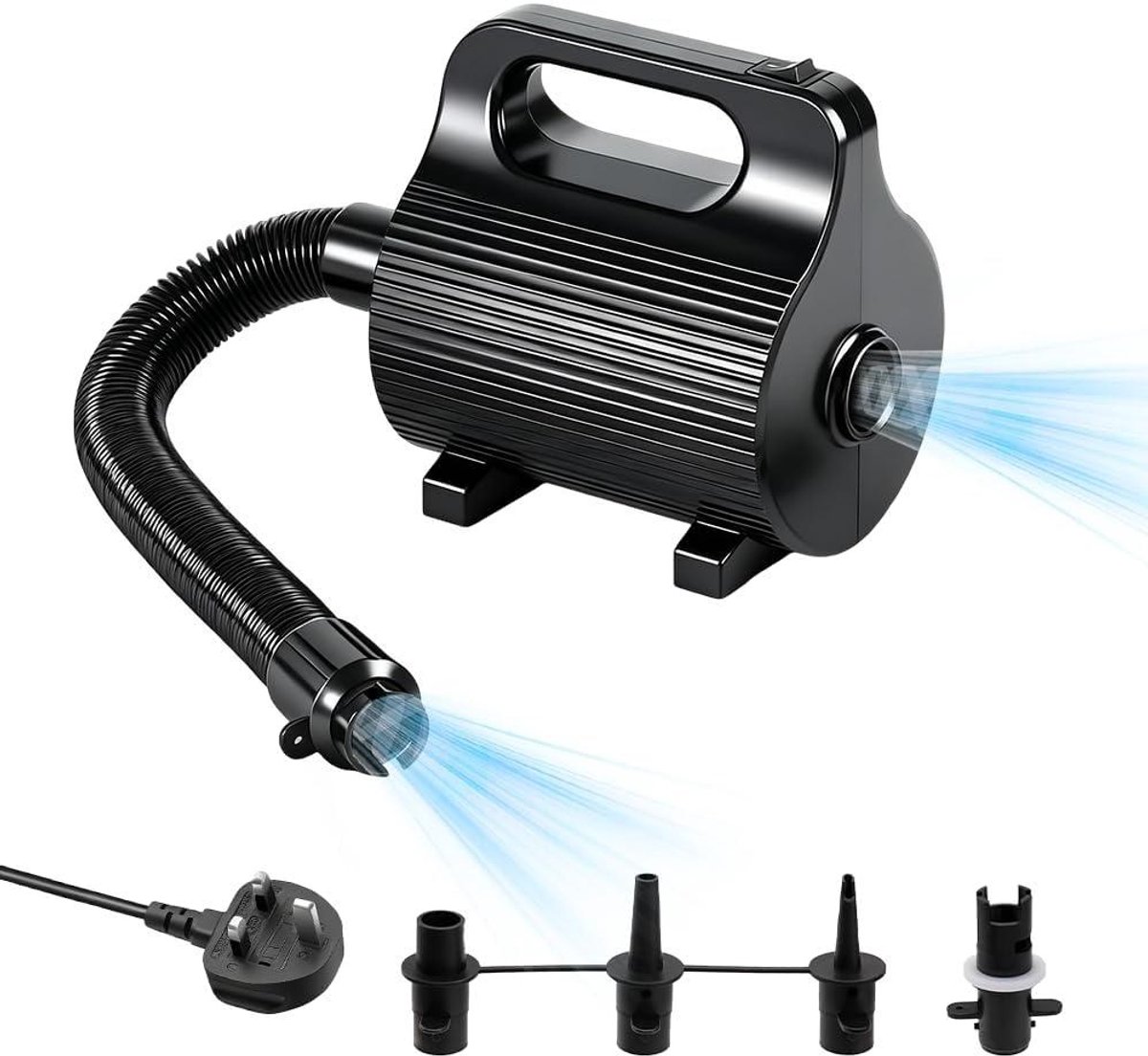 Elektrische Luchtpomp - Draagbare Pomp - Snel Opblazen - 4 Verschillende Sproeiers - 600 Watt - Zwart
