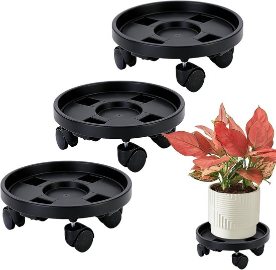 Set van 3 Plantrollers voor Binnen en Buiten, Weerbestendig, 29.5 x 29.5 x 5 cm, Perfect voor Bloempotten en Verplaatsbare Planten
