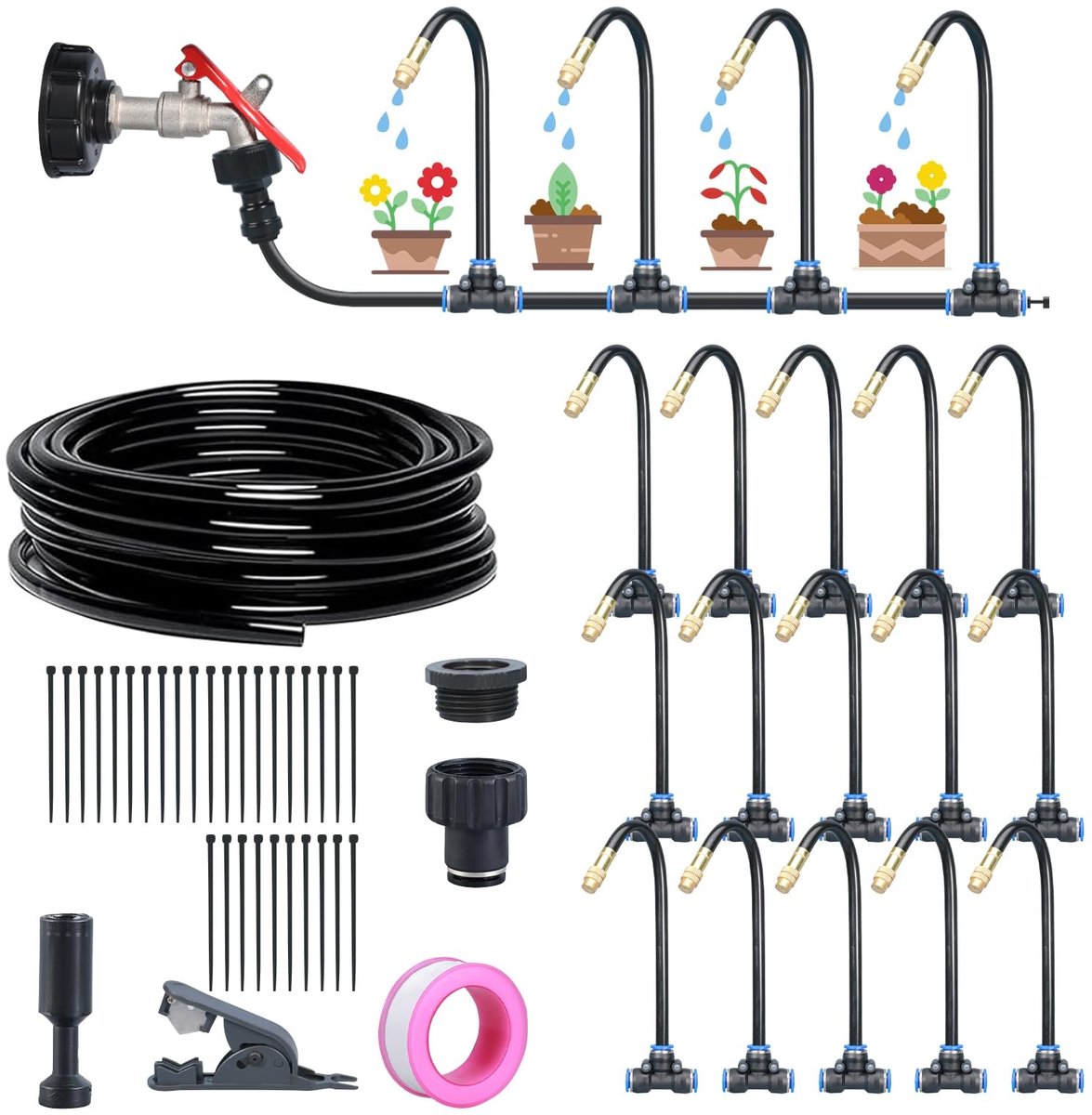 Omgoods - Tuin Irrigatiesysteem - 360 Graden Nevelirrigatie, Waterbesparend