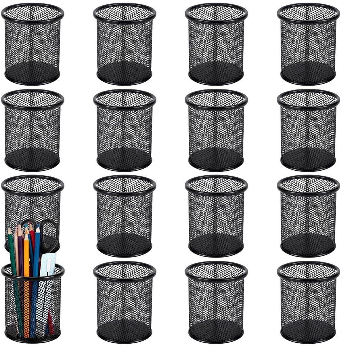 Omgoods - Set van 16 Mesh Penhouders voor Bureau - Stijlvolle Organisator voor Kantooraccessoires