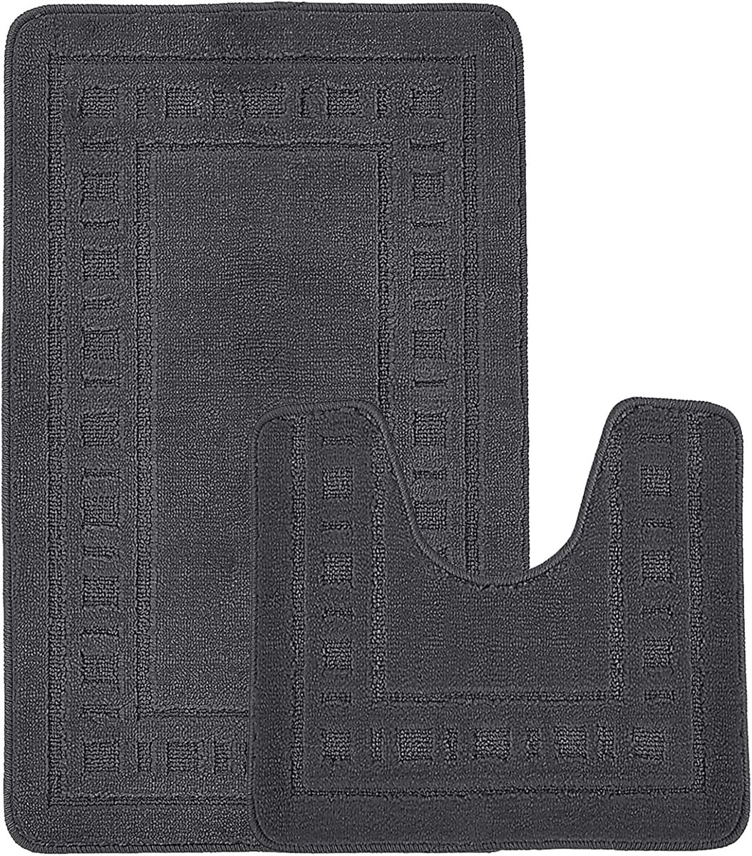 Badmat, voetstukmat, antislip badtapijt, ultra pluche toilettapijten, wasbare badkamermatten, waterabsorberend zacht tapijt, 2-delige matten 50 x 80 cm & voetstuk 50 x 40 cm (grijs)