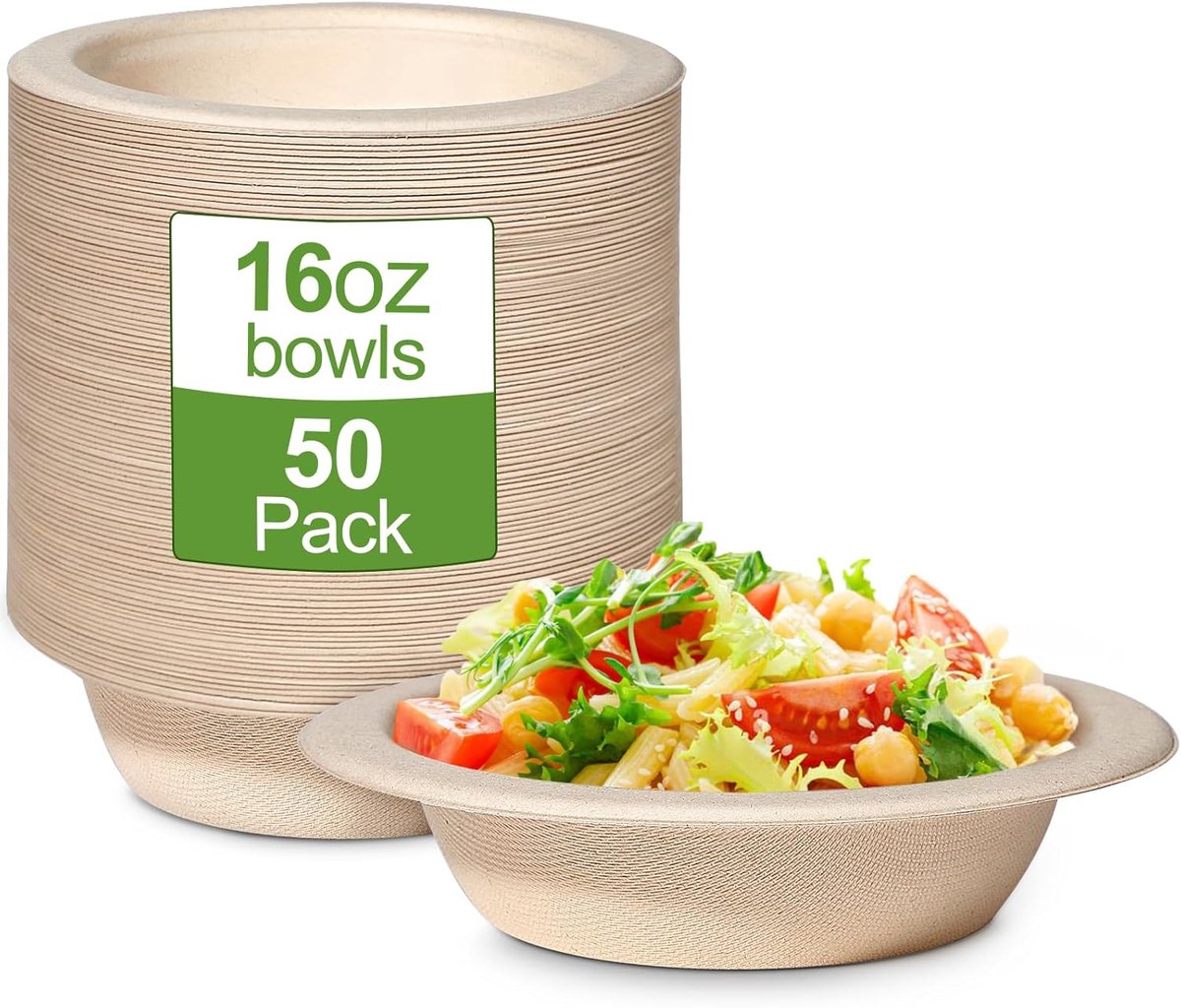 50 stuks soepkommen, bruin, wegwerp schalen van suikerriet, 470 ml, wegwerpservies, kommen, wegwerp soepkom, bio, rond composteerbaar
